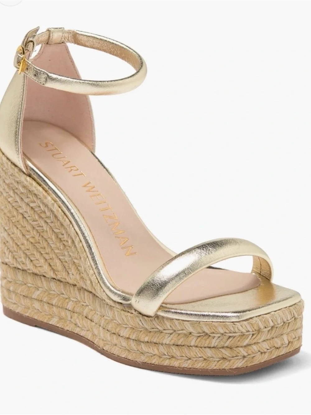 Stuart Weitzman | Nudist Square Toe Espadrille Platform Wedge, Gold,Size 10 -EUC - Picture 1 of 8
